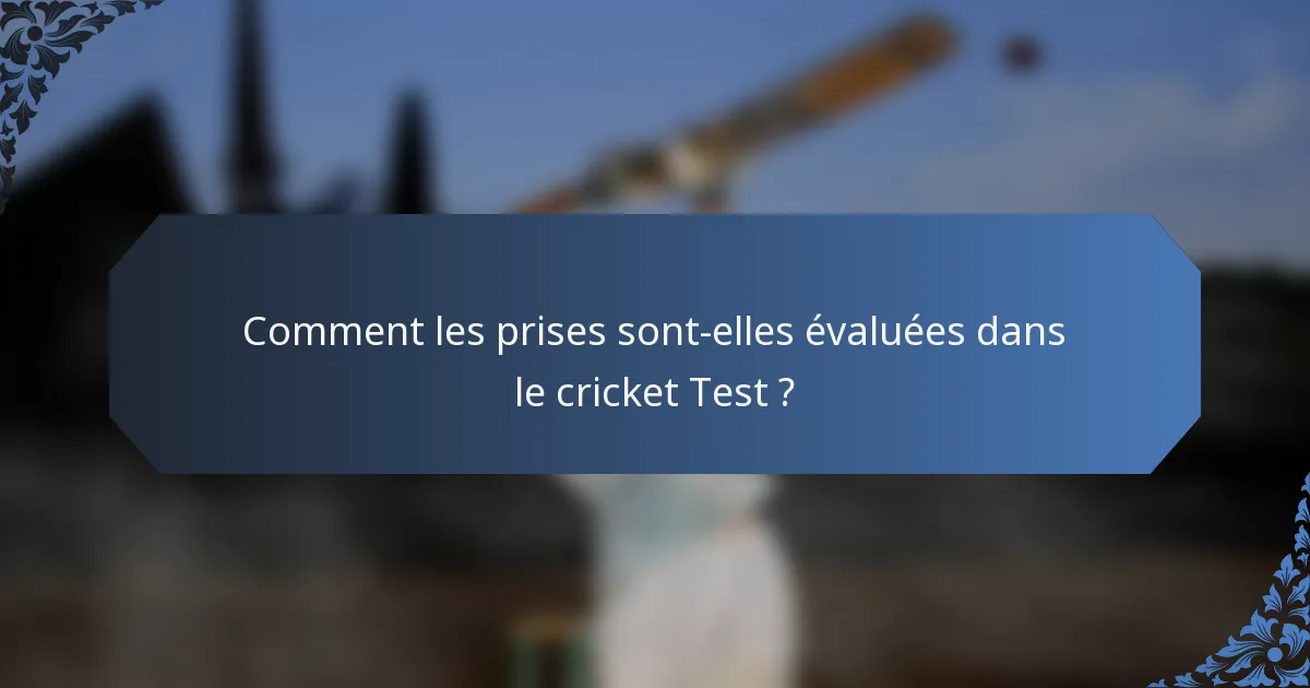 Comment les prises sont-elles évaluées dans le cricket Test ?